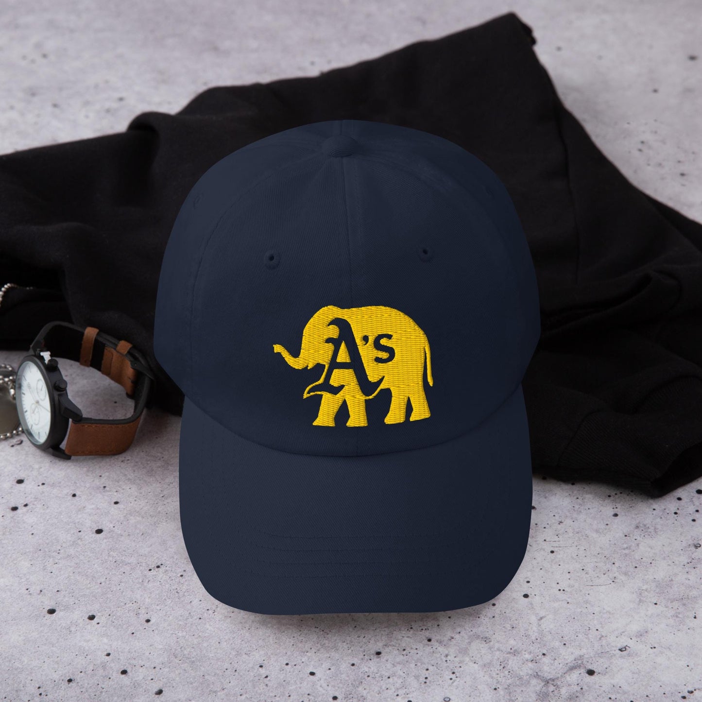 A&#39;s (clear A) Elephant (gold) cap
