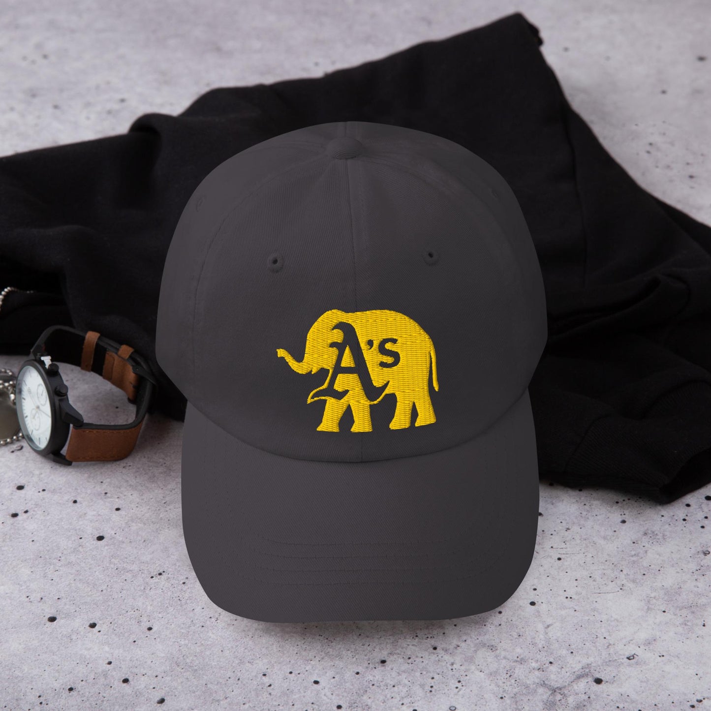 A&#39;s (clear A) Elephant (gold) cap