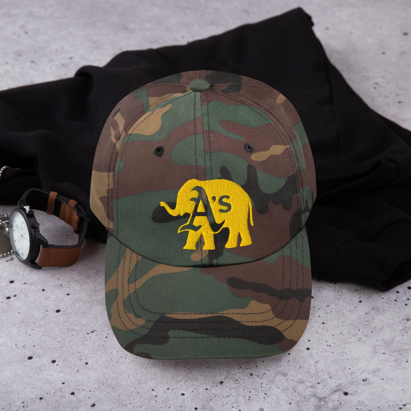 A&#39;s (clear A) Elephant (gold) cap