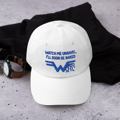 Watch Me Unravel Cap – Weezer-Inspired Embroidered Hat – Sweater Song Yarn Logo – Alt Rock Unisex Hat – Indie Band Fan Gift