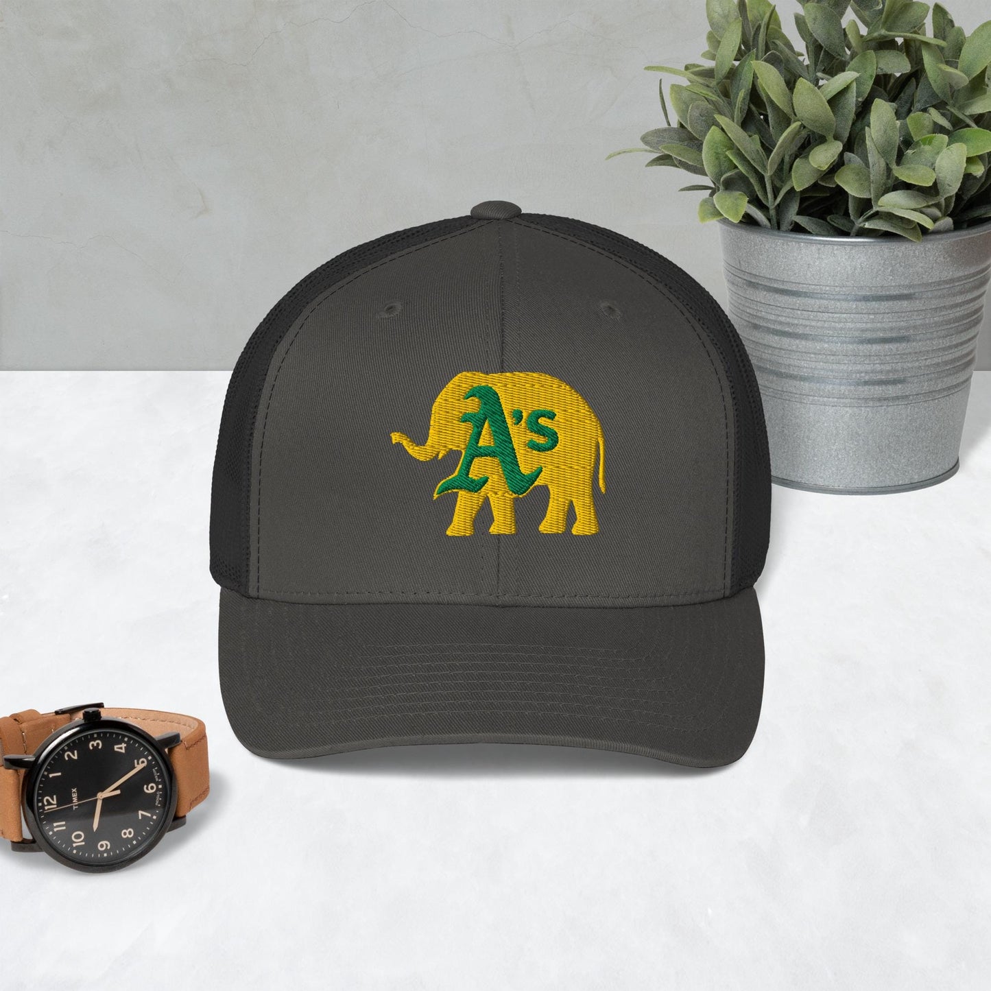 A&#39;s Elephant (gold) Trucker Cap