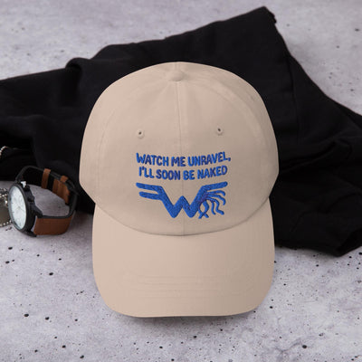 Watch Me Unravel Cap – Weezer-Inspired Embroidered Hat – Sweater Song Yarn Logo – Alt Rock Unisex Hat – Indie Band Fan Gift