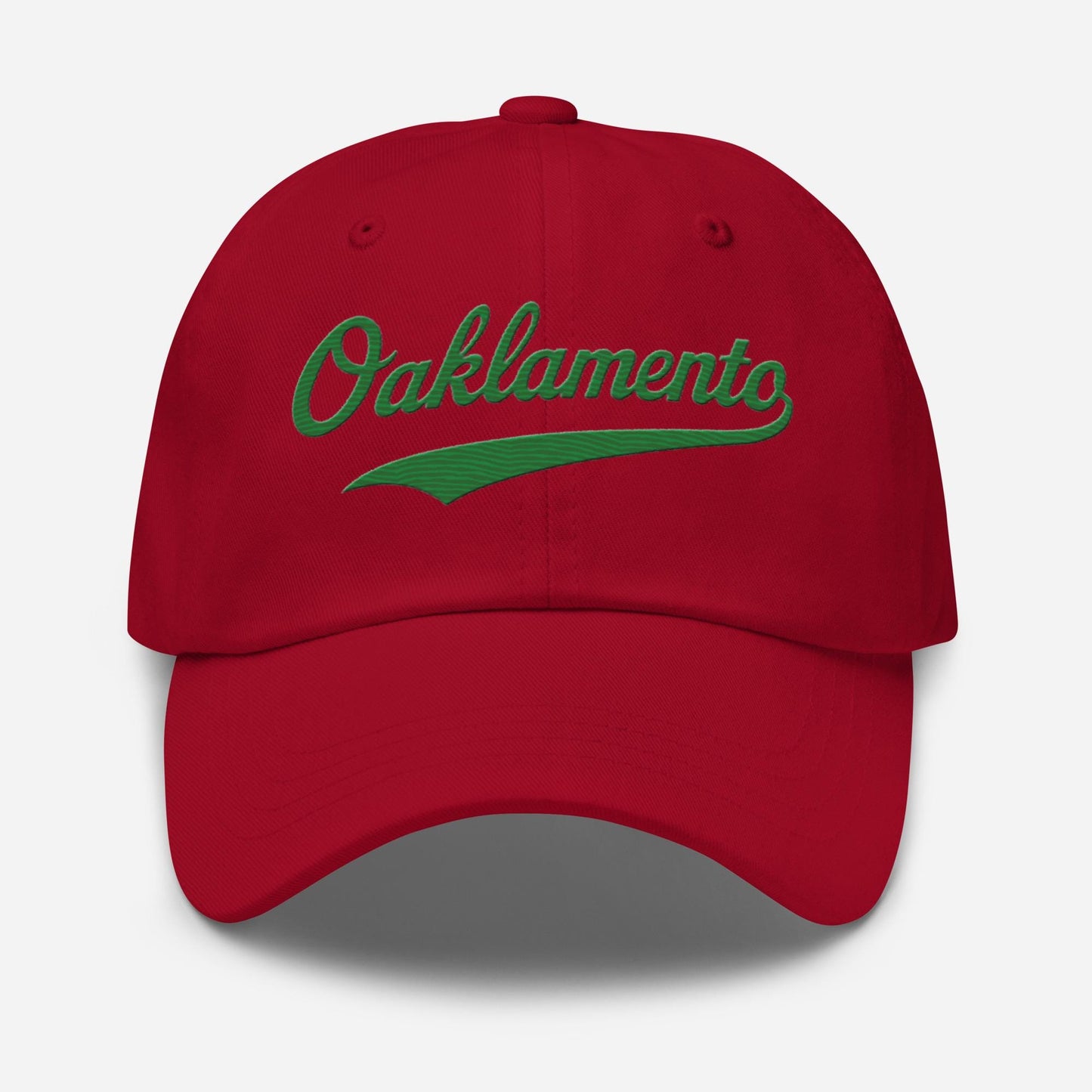 Oaklamento Hat (green letters) – Embroidered Baseball Cap for A’s Fans | Oakland to Sacramento Relocation Cap