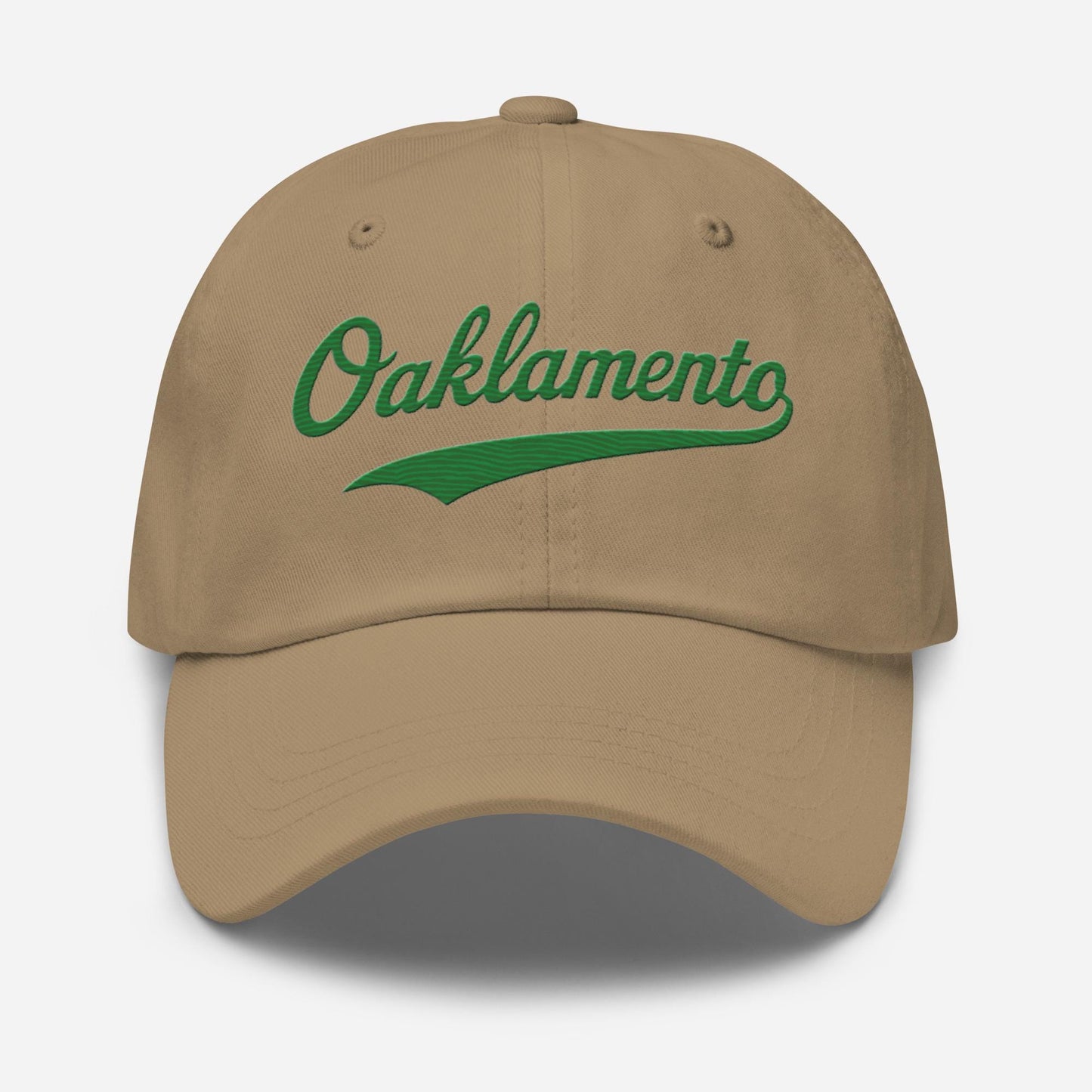 Oaklamento Hat (green letters) – Embroidered Baseball Cap for A’s Fans | Oakland to Sacramento Relocation Cap