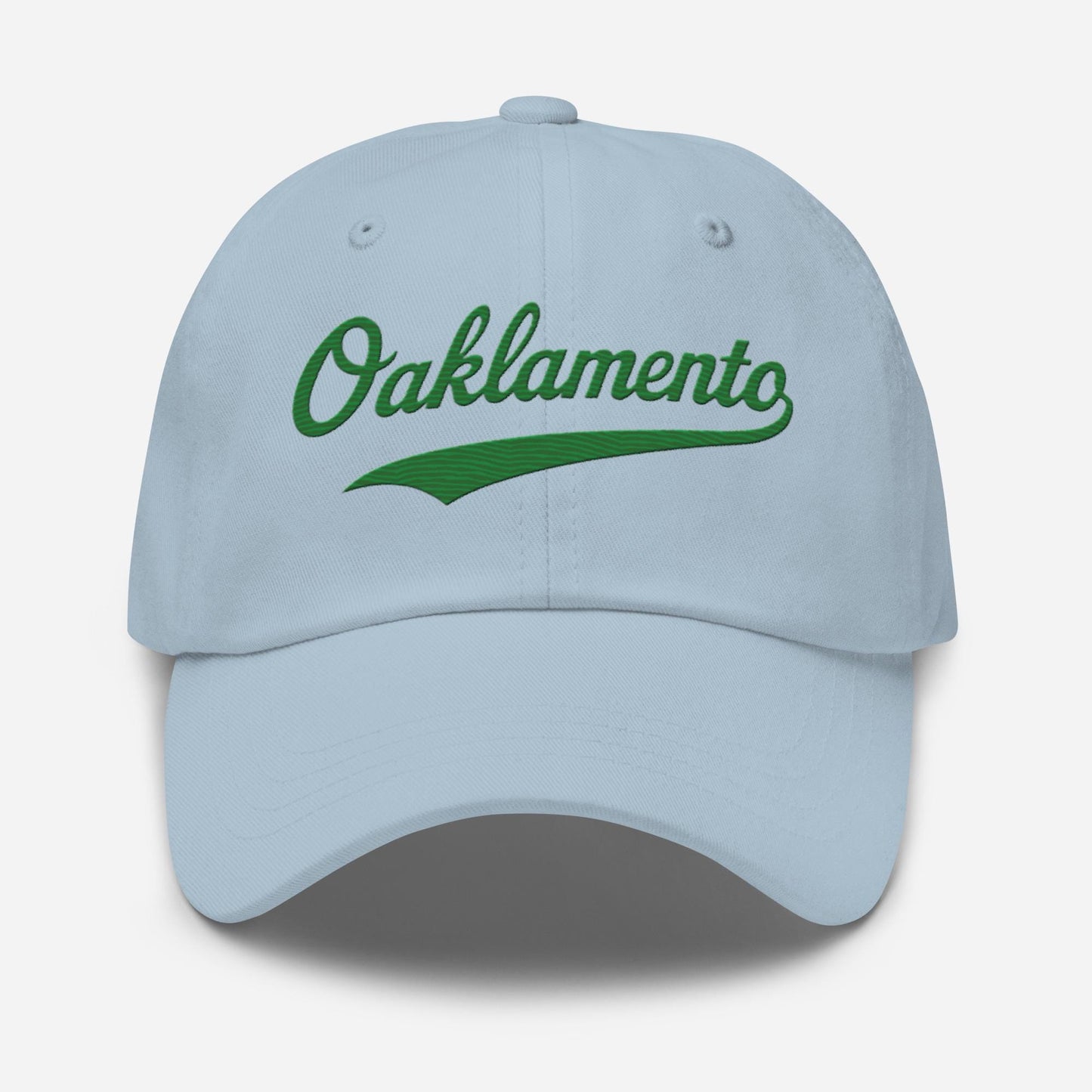 Oaklamento Hat (green letters) – Embroidered Baseball Cap for A’s Fans | Oakland to Sacramento Relocation Cap