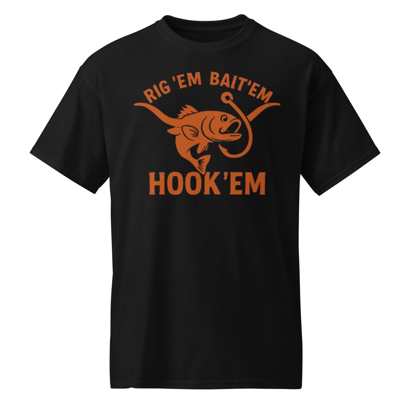 Rig Em Bait Em Hook Em Shirt – Texas Longhorn Fishing Tee – Hook ‘Em Outdoors Shirt –  Texas Sportsman Gift – Dad Hat – DryBlend® T-Shirt