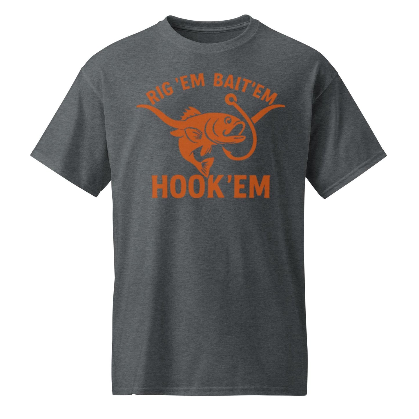 Rig Em Bait Em Hook Em Shirt – Texas Longhorn Fishing Tee – Hook ‘Em Outdoors Shirt –  Texas Sportsman Gift – Dad Hat – DryBlend® T-Shirt