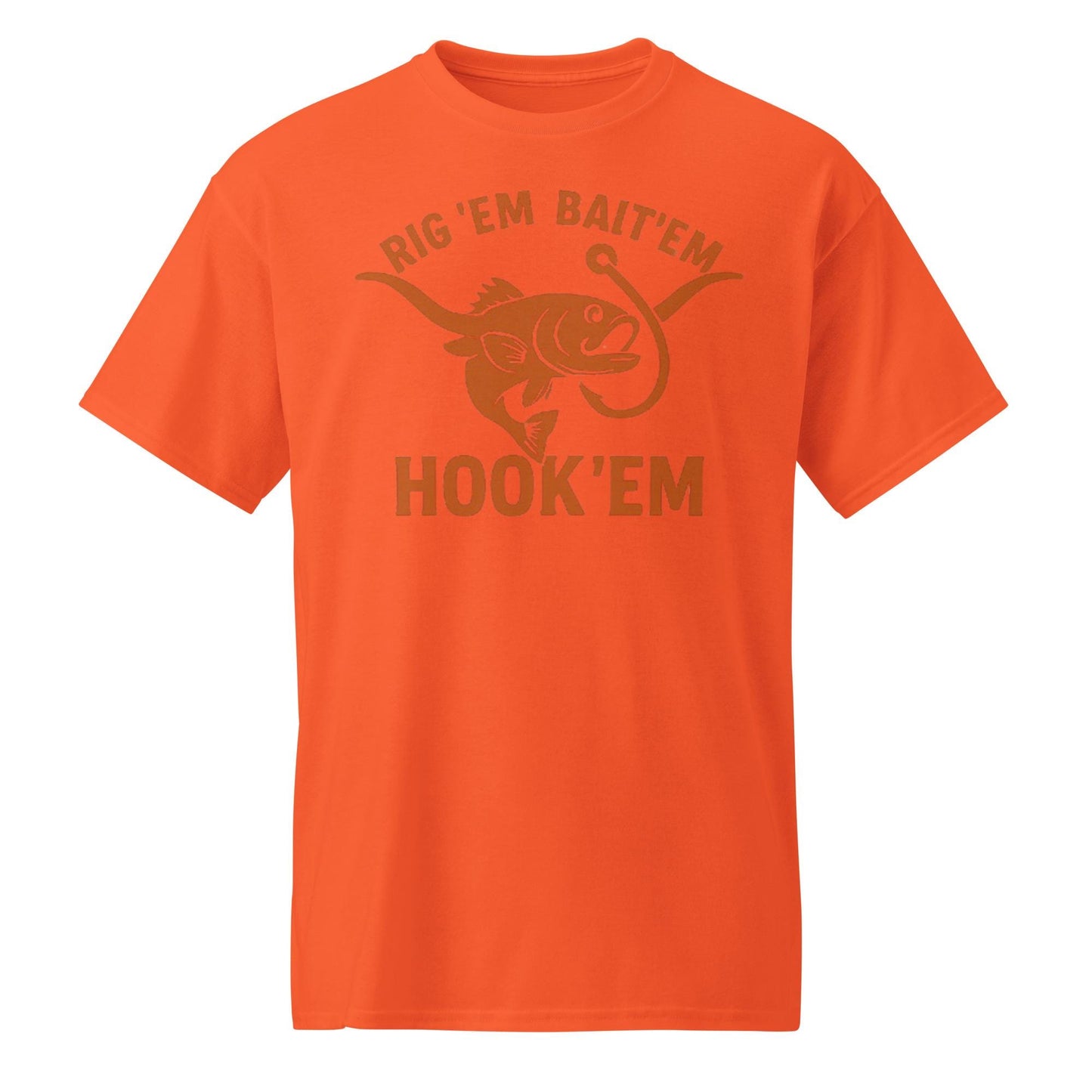 Rig Em Bait Em Hook Em Shirt – Texas Longhorn Fishing Tee – Hook ‘Em Outdoors Shirt –  Texas Sportsman Gift – Dad Hat – DryBlend® T-Shirt