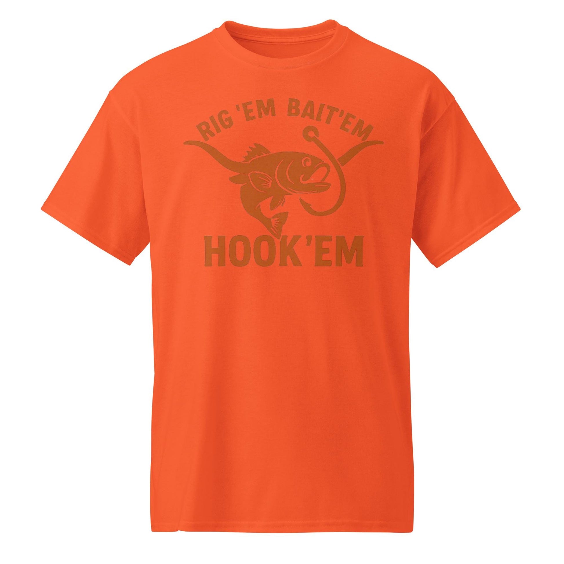 Rig Em Bait Em Hook Em Shirt – Texas Longhorn Fishing Tee – Hook ‘Em Outdoors Shirt –  Texas Sportsman Gift – Dad Hat – DryBlend® T-Shirt