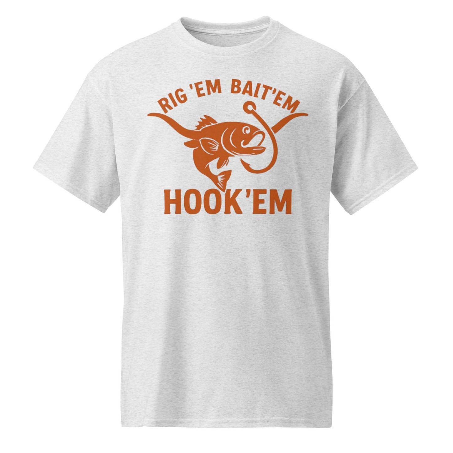 Rig Em Bait Em Hook Em Shirt – Texas Longhorn Fishing Tee – Hook ‘Em Outdoors Shirt –  Texas Sportsman Gift – Dad Hat – DryBlend® T-Shirt