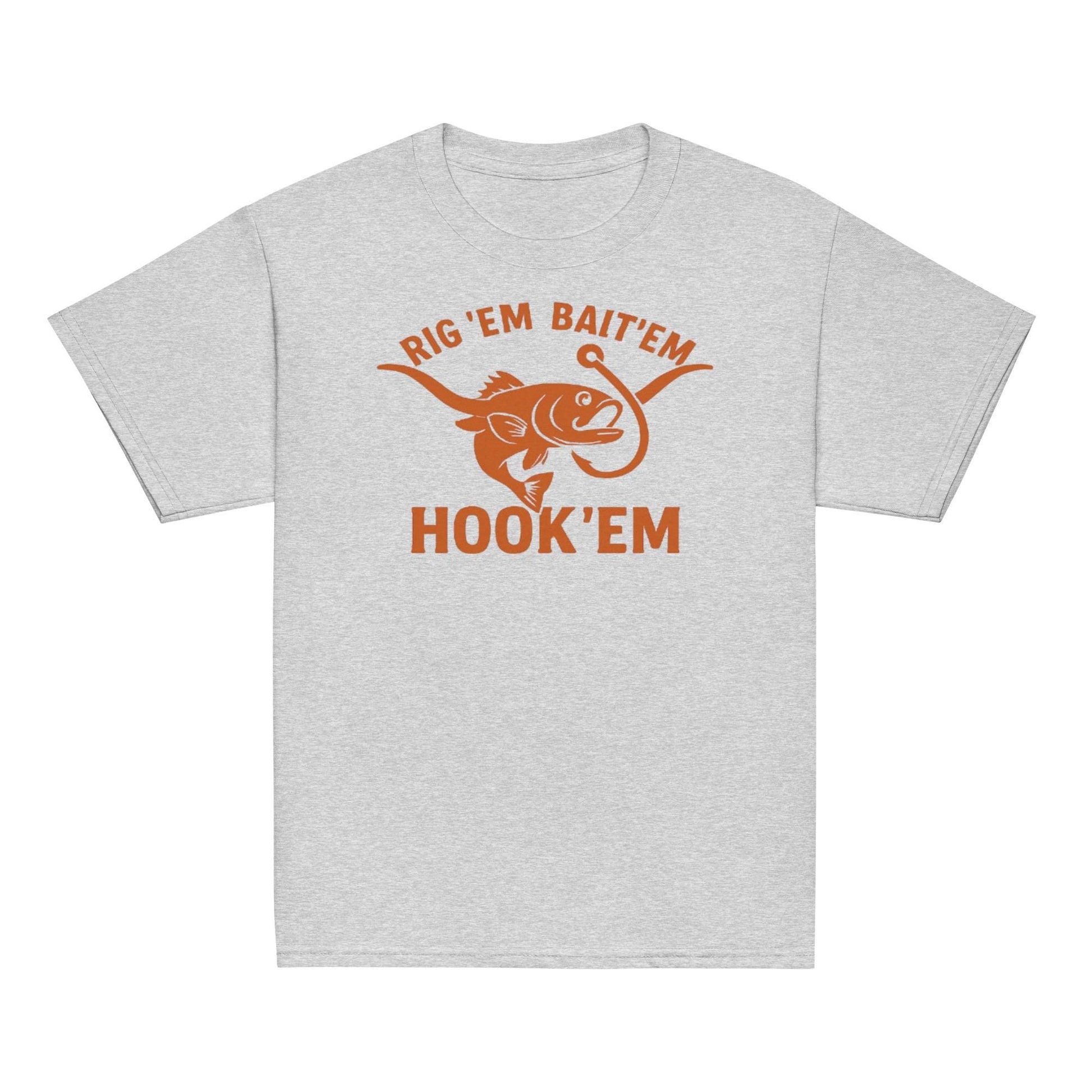 Rig Em Bait Em Hook Em Kids Shirt – Funny Texas Fishing Tee – Longhorn Style Youth Shirt – Southern Outdoors Kid Gift-Youth classic tee