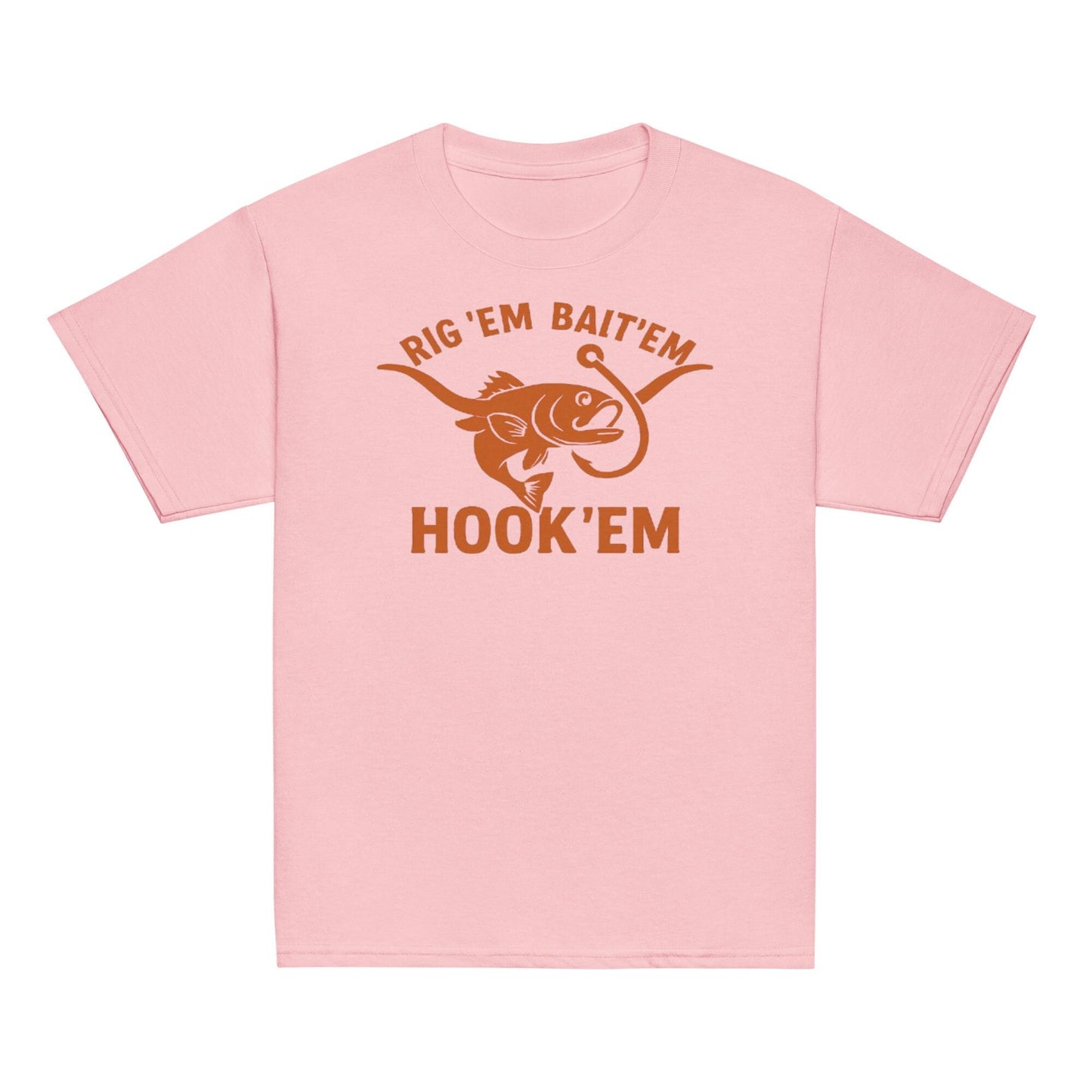 Rig Em Bait Em Hook Em Kids Shirt – Funny Texas Fishing Tee – Longhorn Style Youth Shirt – Southern Outdoors Kid Gift-Youth classic tee