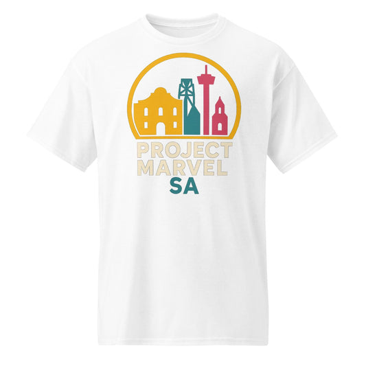 Project Marvel SA Shirt – San Antonio Skyline Tee | Neon Alamo Design | Spurs Colors | Texas Pride Shirt-DryBlend® T-Shirt
