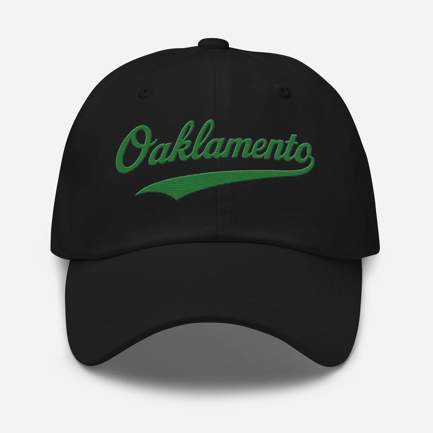 Oaklamento Hat (green letters) – Embroidered Baseball Cap for A’s Fans | Oakland to Sacramento Relocation Cap