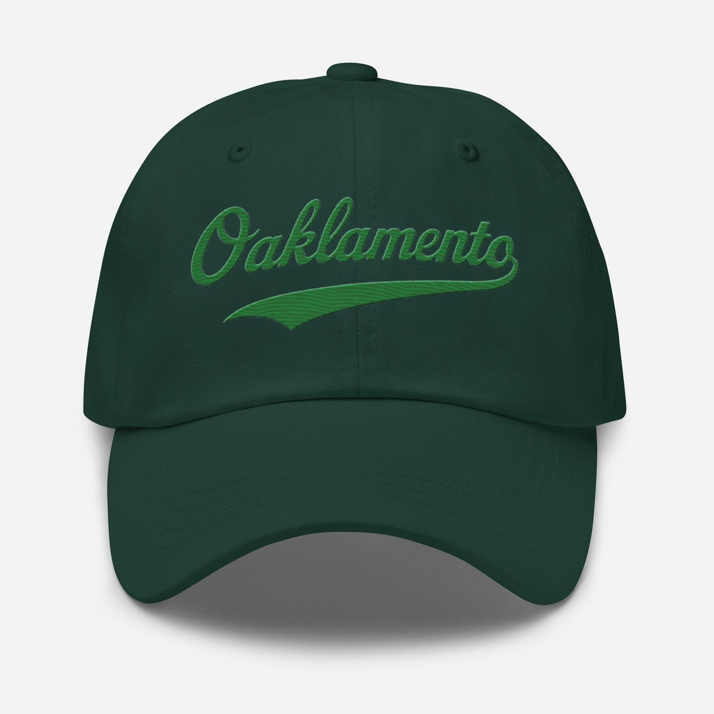 Oaklamento Hat (green letters) – Embroidered Baseball Cap for A’s Fans | Oakland to Sacramento Relocation Cap