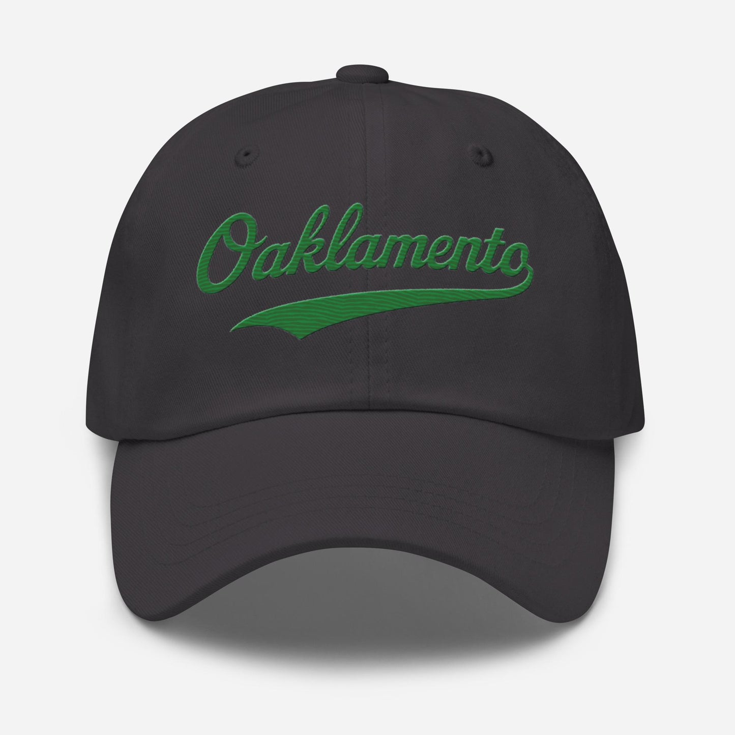 Oaklamento Hat (green letters) – Embroidered Baseball Cap for A’s Fans | Oakland to Sacramento Relocation Cap