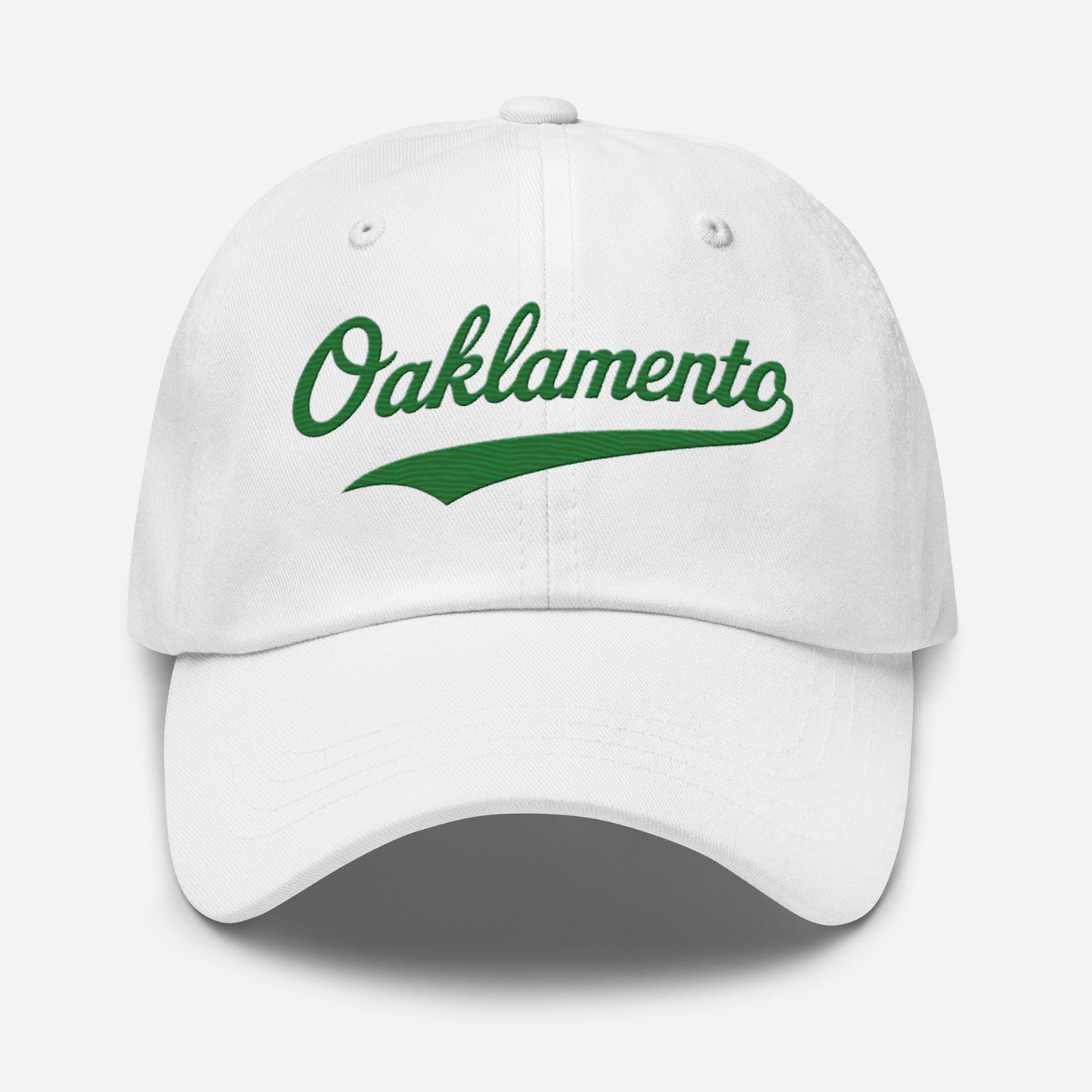 Oaklamento Hat (green letters) – Embroidered Baseball Cap for A’s Fans | Oakland to Sacramento Relocation Cap