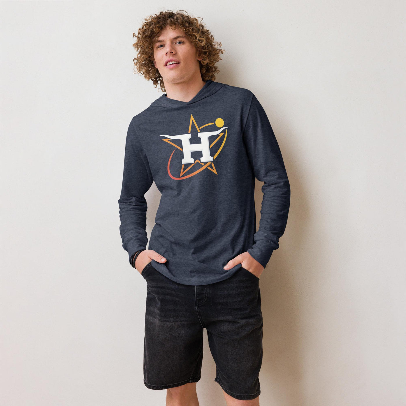 Texas Star Hoodie Tee – Lightweight Long Sleeve Hooded Shirt, Retro Baseball & Longhorn Mashup