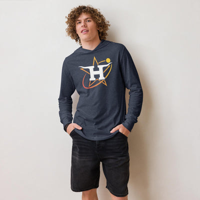 Texas Star Hoodie Tee – Lightweight Long Sleeve Hooded Shirt, Retro Baseball & Longhorn Mashup