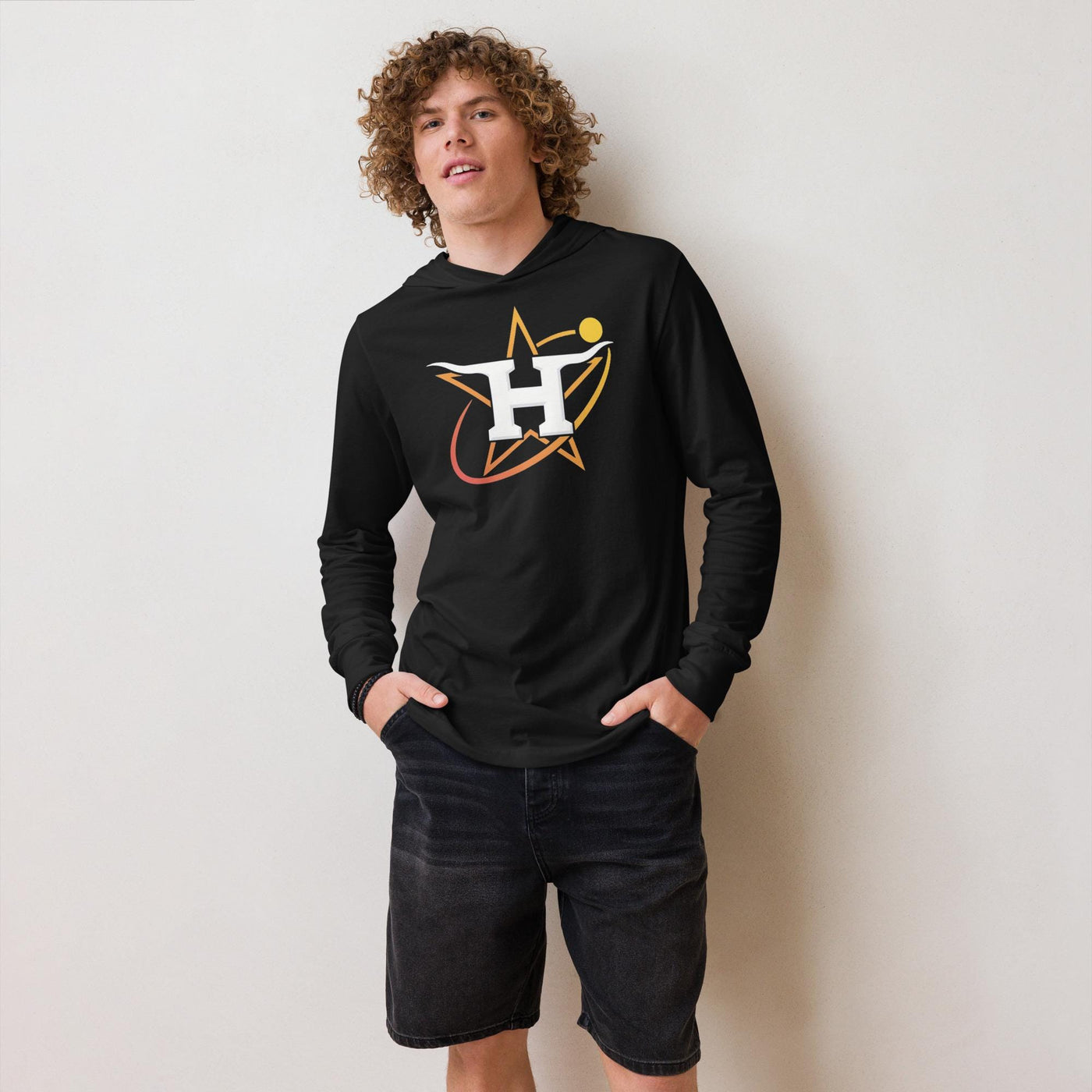 Texas Star Hoodie Tee – Lightweight Long Sleeve Hooded Shirt, Retro Baseball & Longhorn Mashup