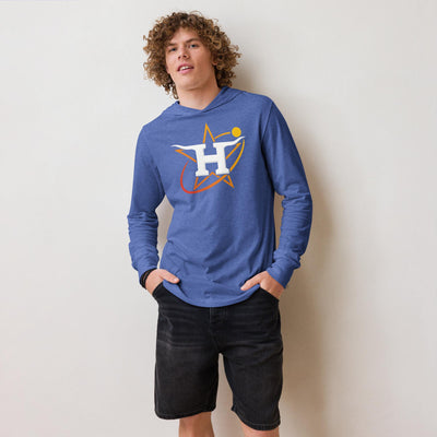 Texas Star Hoodie Tee – Lightweight Long Sleeve Hooded Shirt, Retro Baseball & Longhorn Mashup