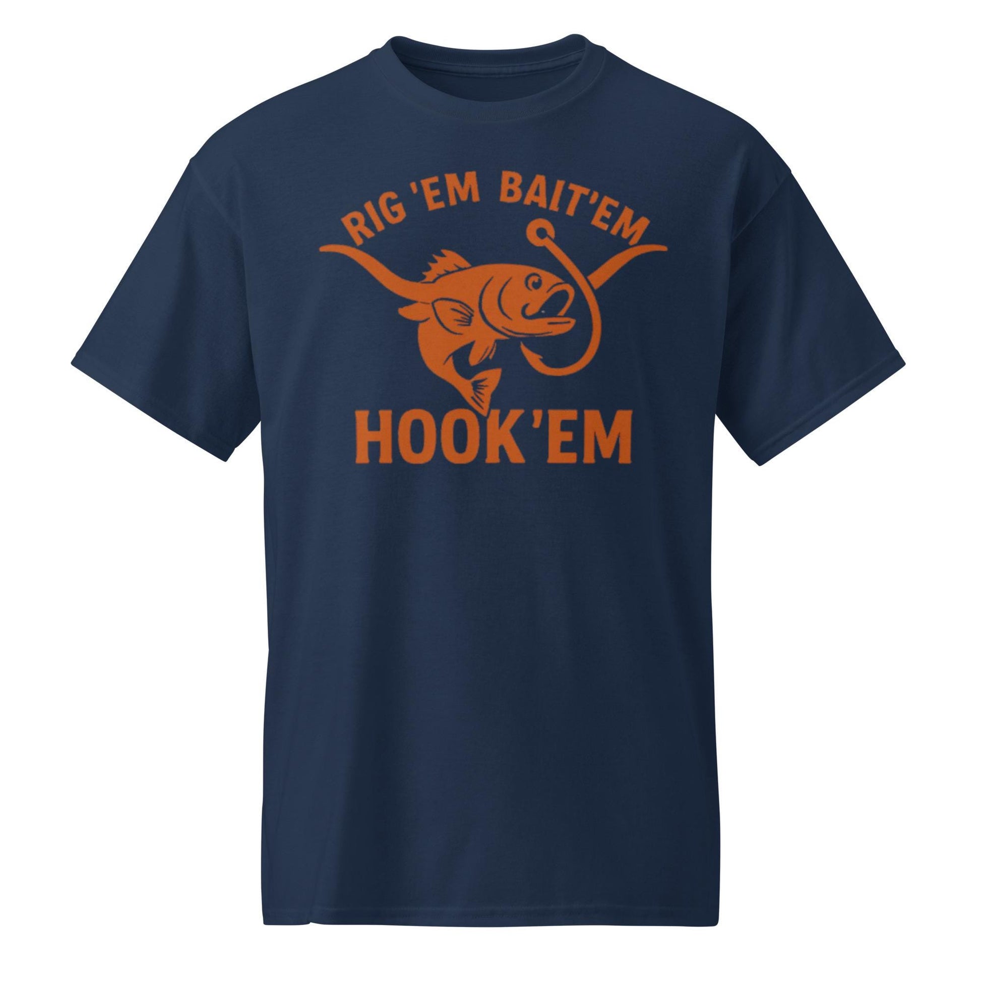 Rig Em Bait Em Hook Em Shirt – Texas Longhorn Fishing Tee – Hook ‘Em Outdoors Shirt –  Texas Sportsman Gift – Dad Hat – DryBlend® T-Shirt