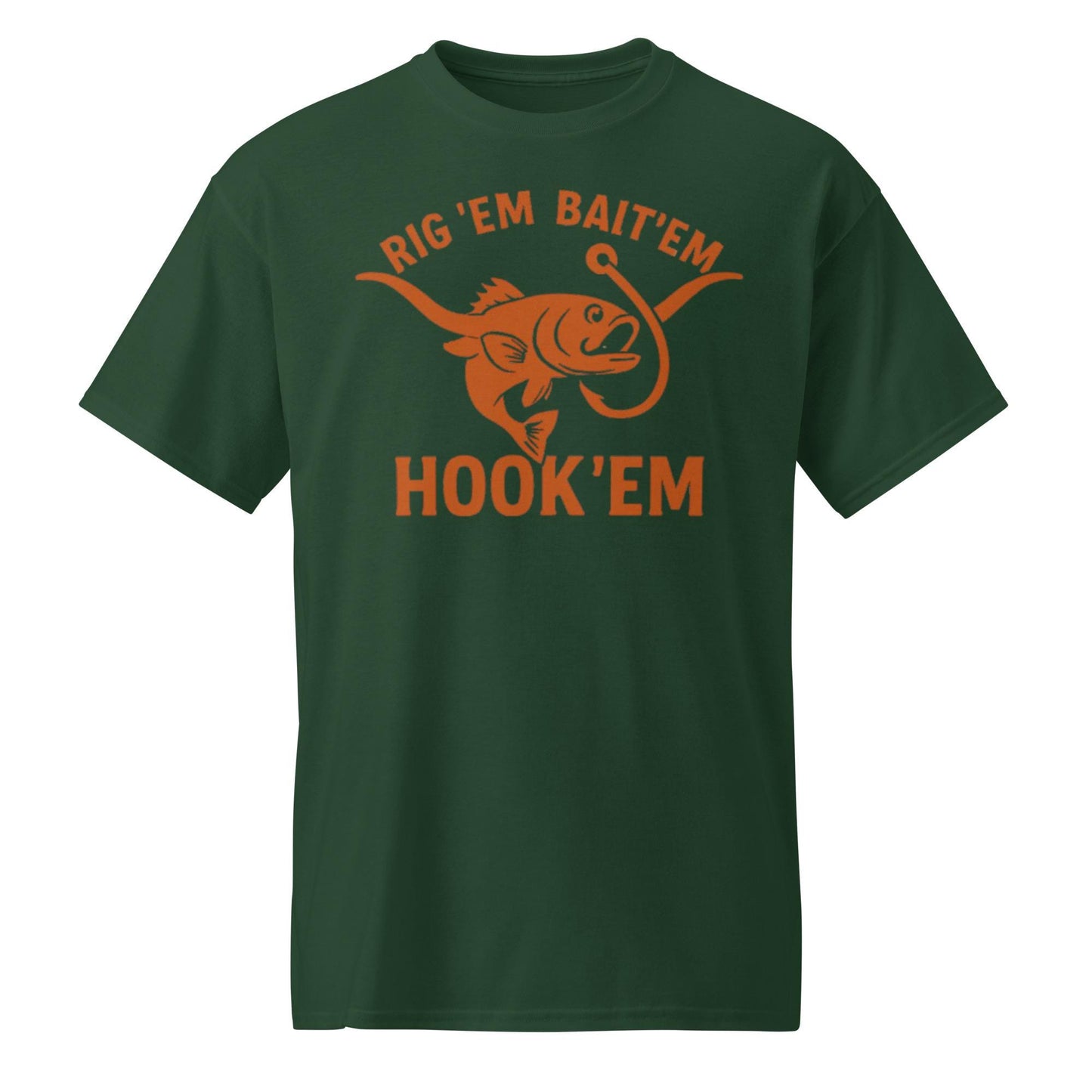 Rig Em Bait Em Hook Em Shirt – Texas Longhorn Fishing Tee – Hook ‘Em Outdoors Shirt –  Texas Sportsman Gift – Dad Hat – DryBlend® T-Shirt