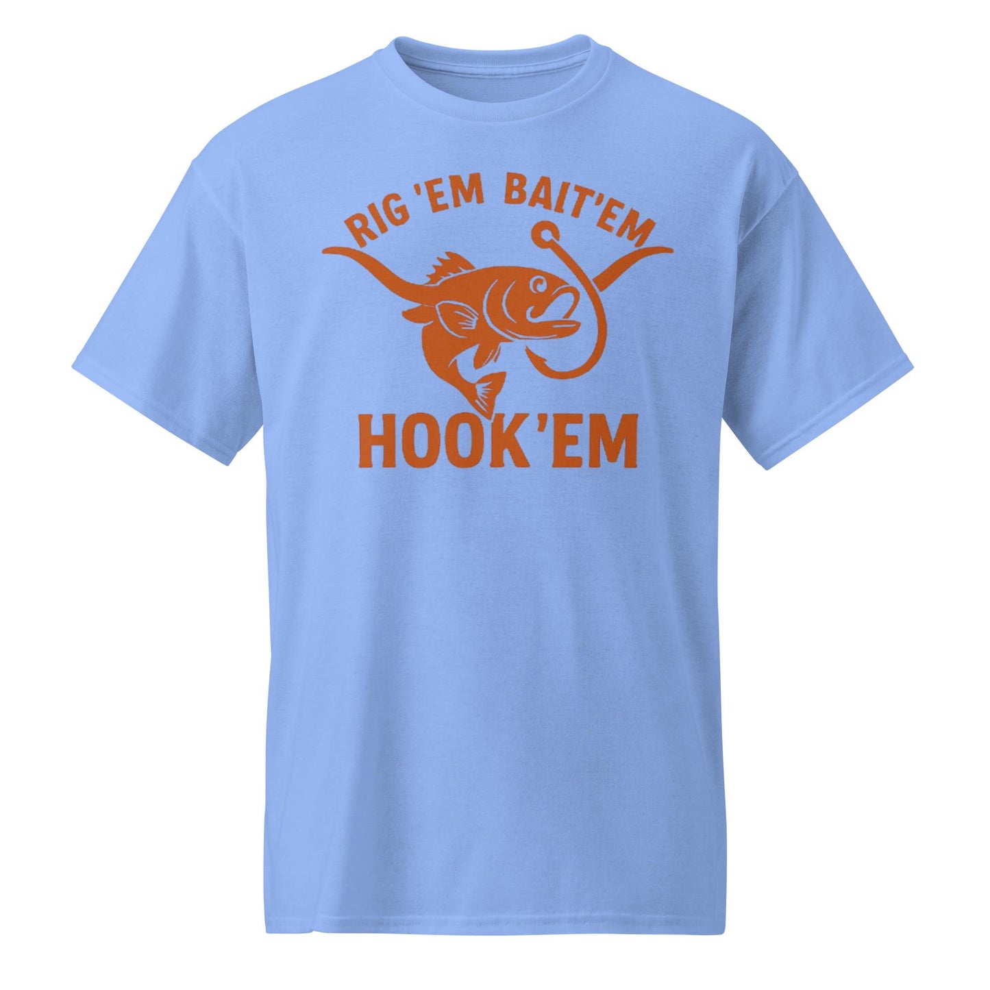 Rig Em Bait Em Hook Em Shirt – Texas Longhorn Fishing Tee – Hook ‘Em Outdoors Shirt –  Texas Sportsman Gift – Dad Hat – DryBlend® T-Shirt