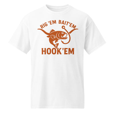 Rig Em Bait Em Hook Em Shirt – Texas Longhorn Fishing Tee – Hook ‘Em Outdoors Shirt –  Texas Sportsman Gift – Dad Hat – DryBlend® T-Shirt