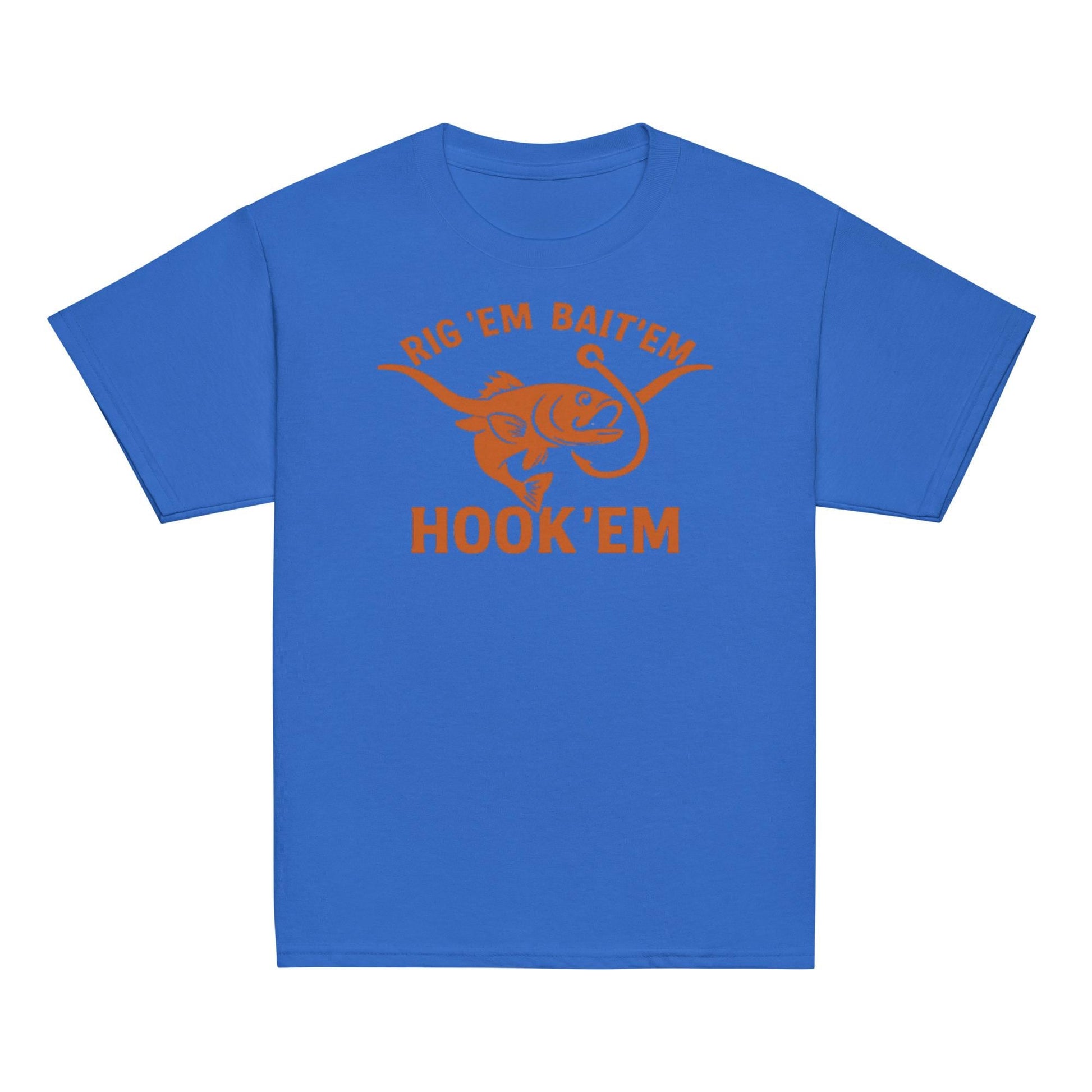Rig Em Bait Em Hook Em Kids Shirt – Funny Texas Fishing Tee – Longhorn Style Youth Shirt – Southern Outdoors Kid Gift-Youth classic tee