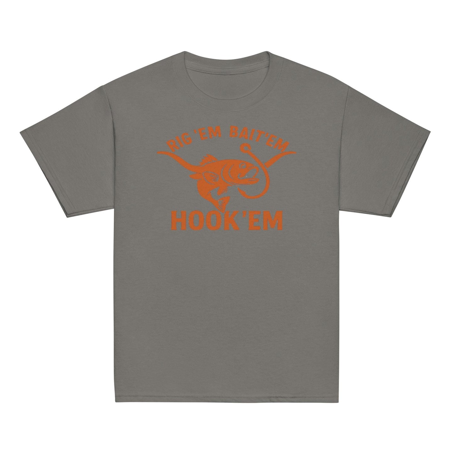 Rig Em Bait Em Hook Em Kids Shirt – Funny Texas Fishing Tee – Longhorn Style Youth Shirt – Southern Outdoors Kid Gift-Youth classic tee