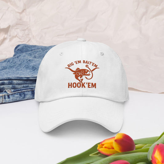 Rig Em Bait Em Hook Em Cap – Texas Longhorn Fishing Hat – Hook ‘Em Outdoors Hat –  Texas Sportsman Gift