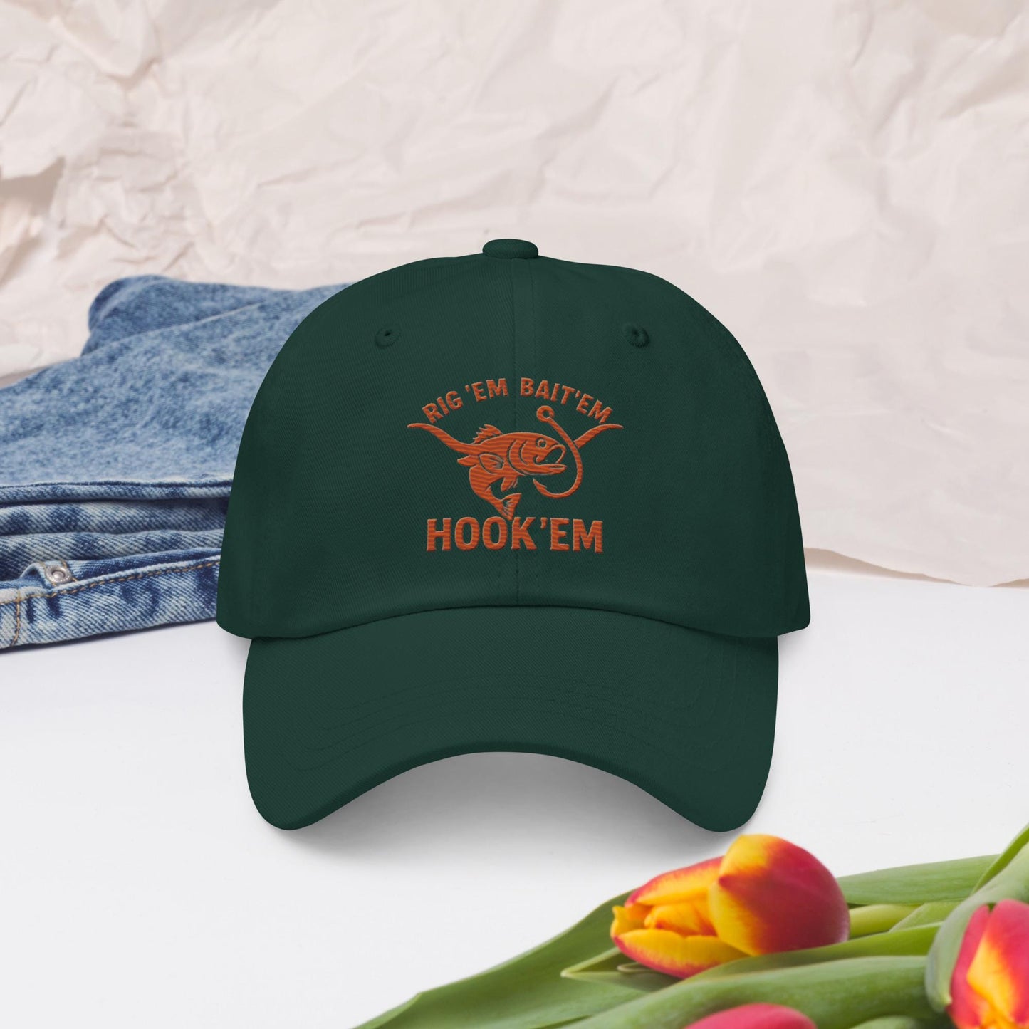 Rig Em Bait Em Hook Em Cap – Texas Longhorn Fishing Hat – Hook ‘Em Outdoors Hat –  Texas Sportsman Gift