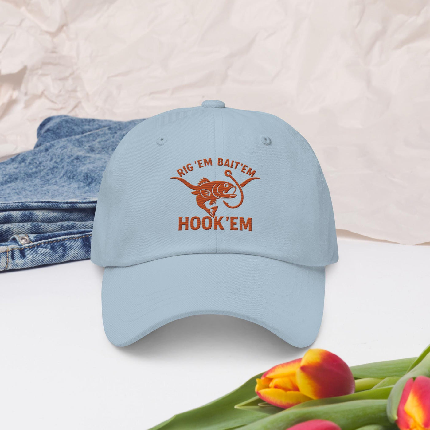 Rig Em Bait Em Hook Em Cap – Texas Longhorn Fishing Hat – Hook ‘Em Outdoors Hat –  Texas Sportsman Gift