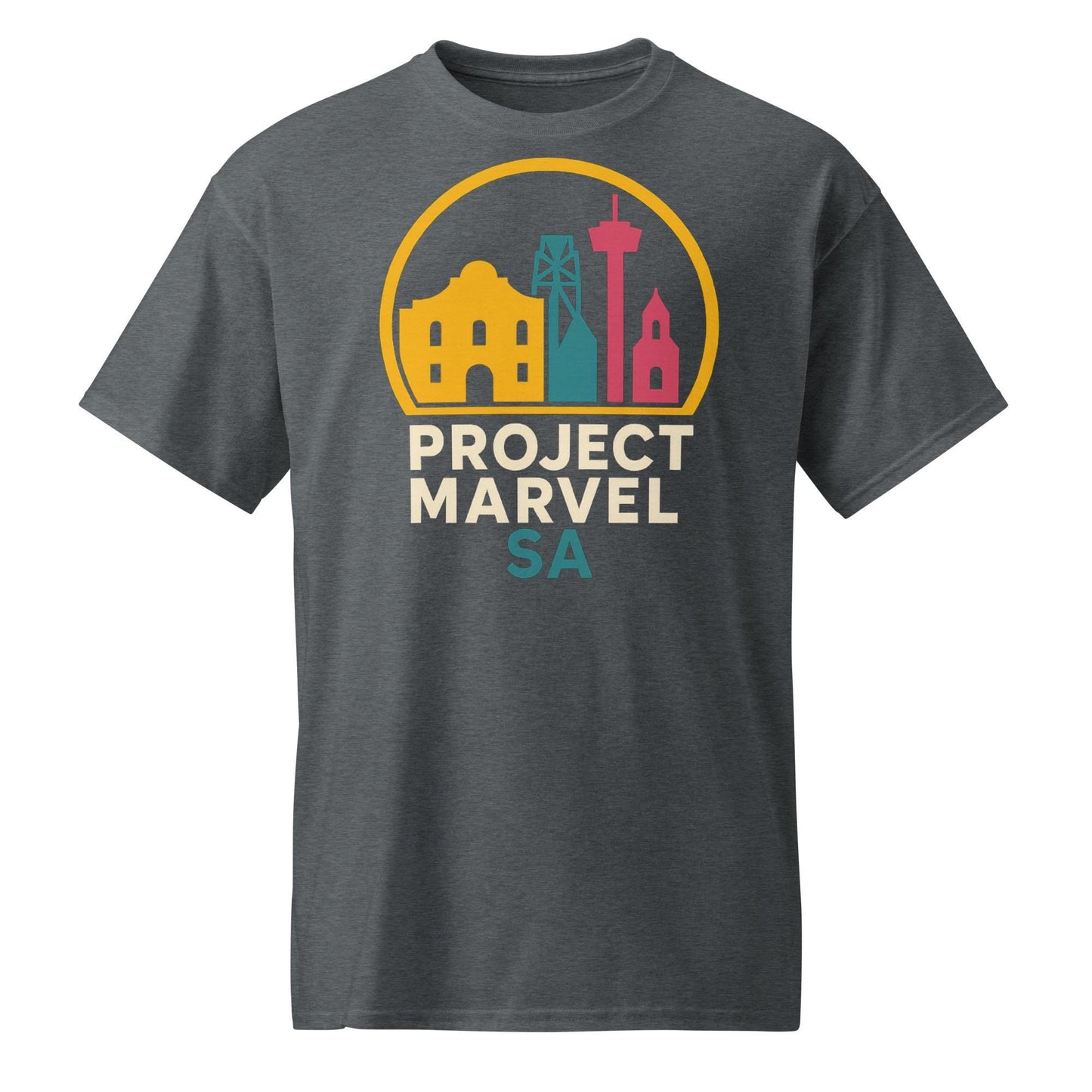 Project Marvel SA Shirt – San Antonio Skyline Tee | Neon Alamo Design | Spurs Colors | Texas Pride Shirt-DryBlend® T-Shirt