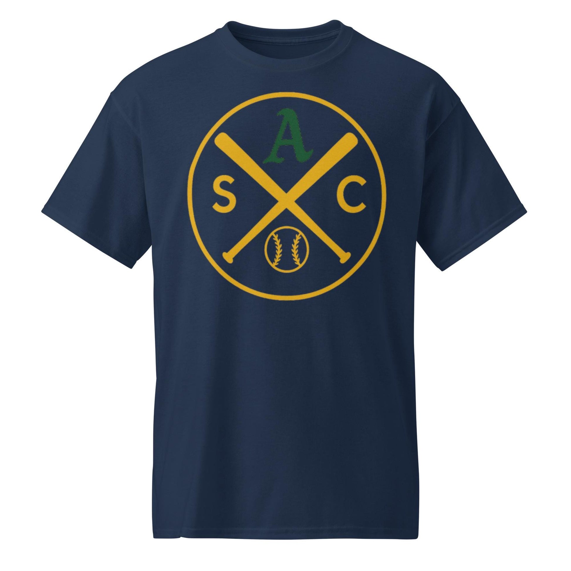 SAC Baseball Logo Shirt – Sacramento Baseball Tee (Green A, Gold Logo)