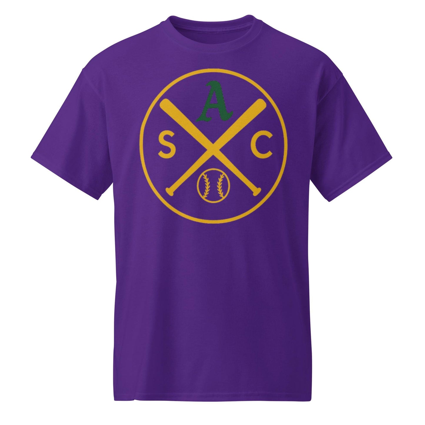 SAC Baseball Logo Shirt – Sacramento Baseball Tee (Green A, Gold Logo)