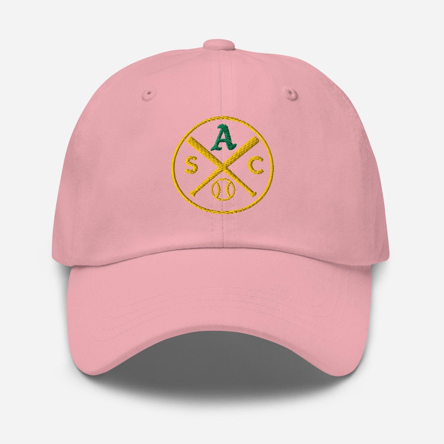 SAC Baseball Logo Cap – Sacramento Baseball Fan Hat (green A, gold logo)