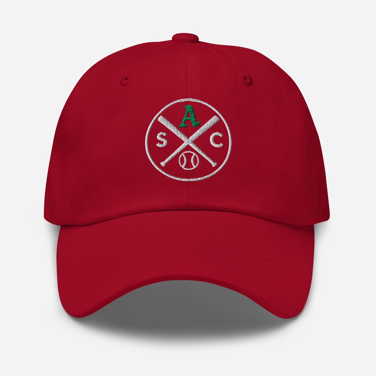 SAC Baseball Logo Cap – Sacramento Baseball Fan Hat (green A, white logo)