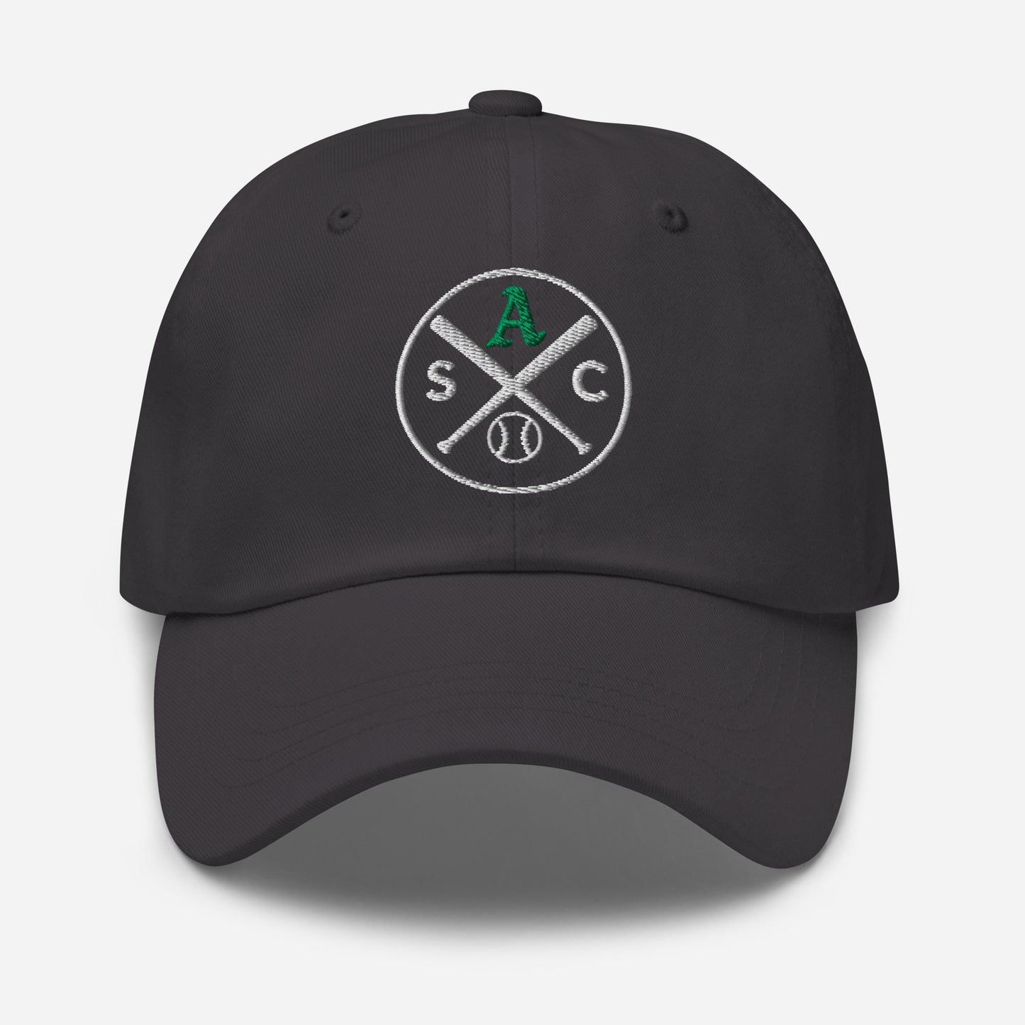 SAC Baseball Logo Cap – Sacramento Baseball Fan Hat (green A, white logo)