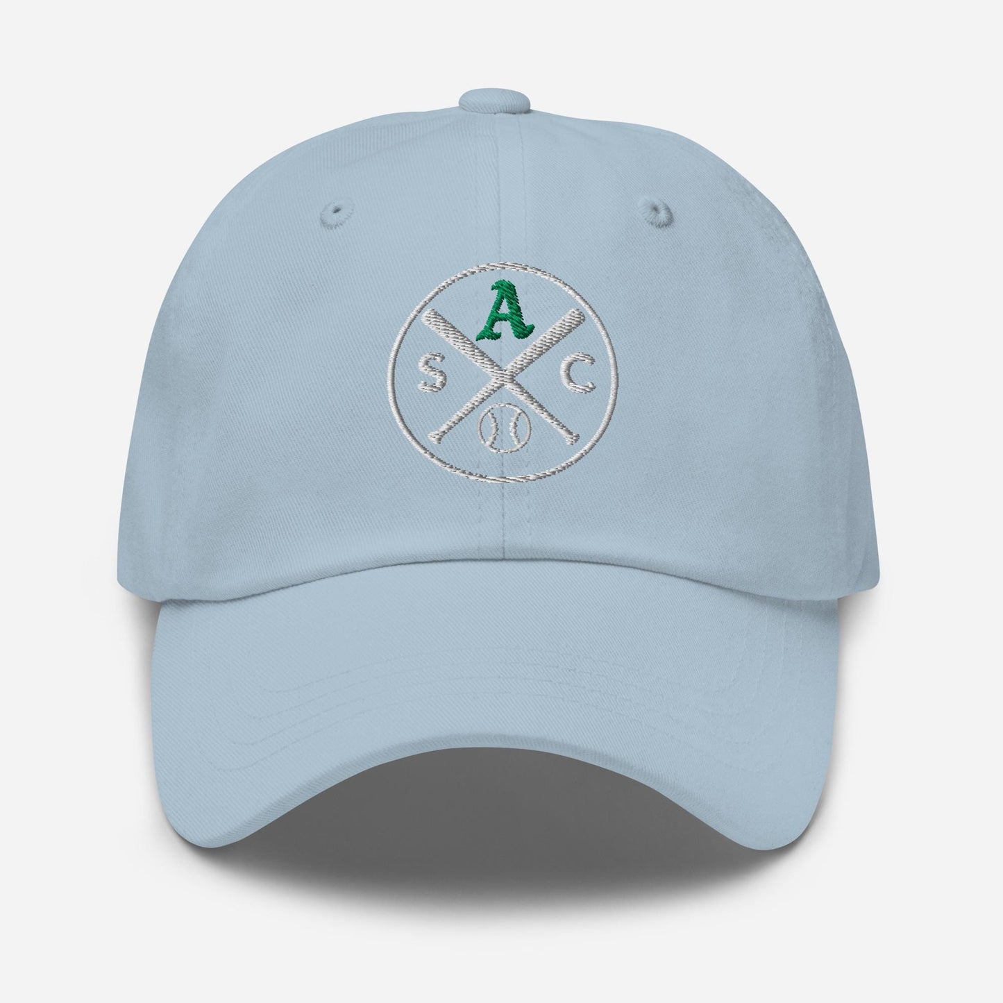SAC Baseball Logo Cap – Sacramento Baseball Fan Hat (green A, white logo)