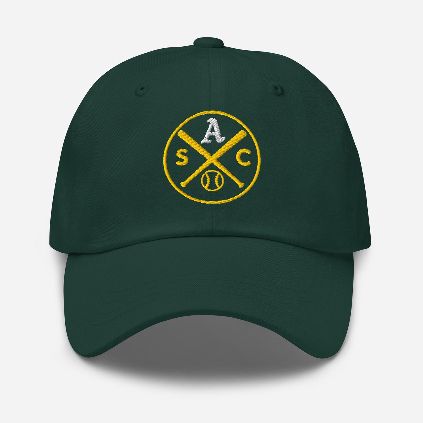 SAC Baseball Logo Cap – Sacramento Baseball Fan Hat (white A, gold logo)