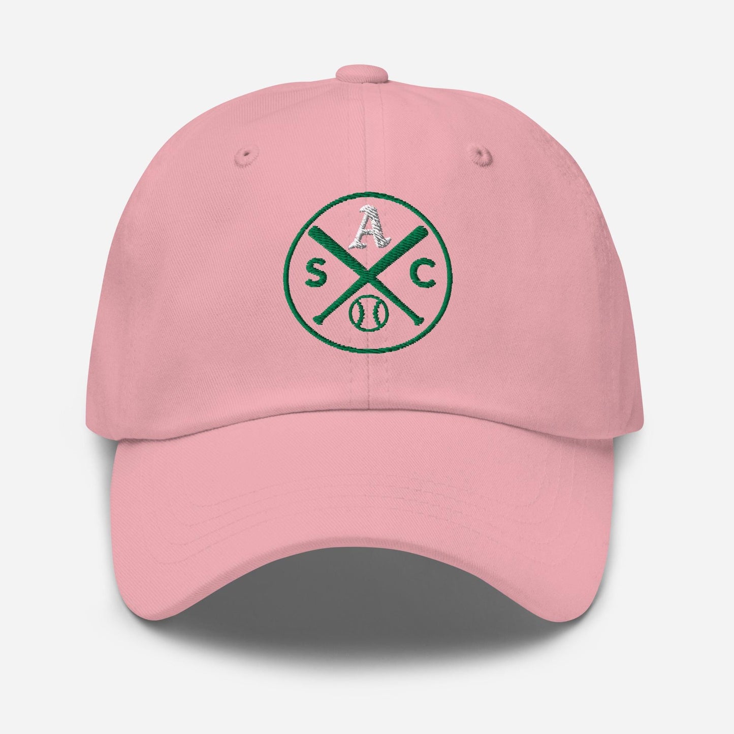 SAC Baseball Logo Cap – Sacramento Baseball Fan Hat (white A, green logo)