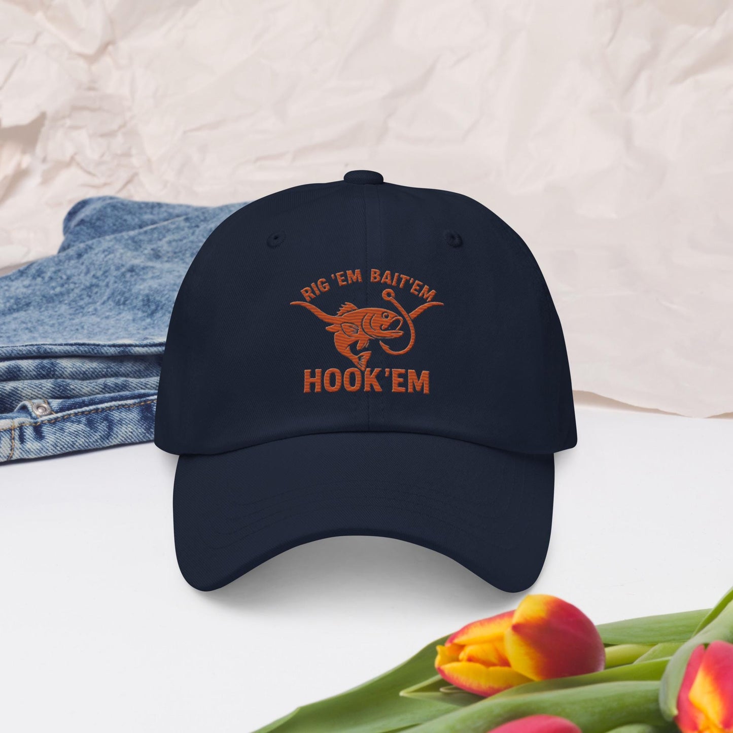 Rig Em Bait Em Hook Em Cap – Texas Longhorn Fishing Hat – Hook ‘Em Outdoors Hat –  Texas Sportsman Gift