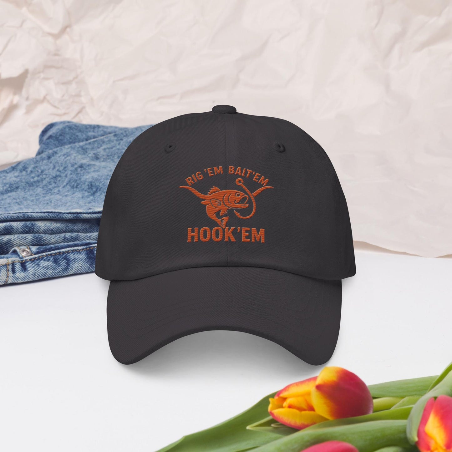 Rig Em Bait Em Hook Em Cap – Texas Longhorn Fishing Hat – Hook ‘Em Outdoors Hat –  Texas Sportsman Gift