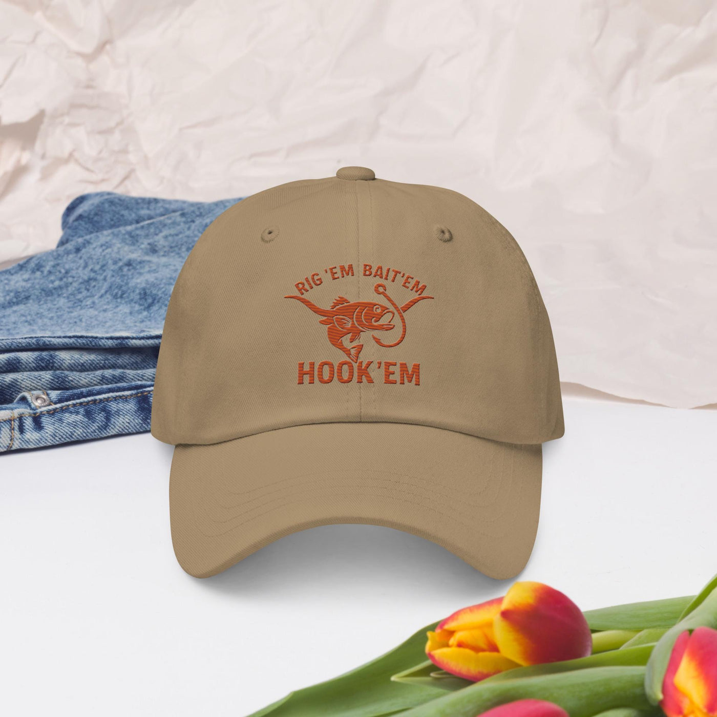 Rig Em Bait Em Hook Em Cap – Texas Longhorn Fishing Hat – Hook ‘Em Outdoors Hat –  Texas Sportsman Gift