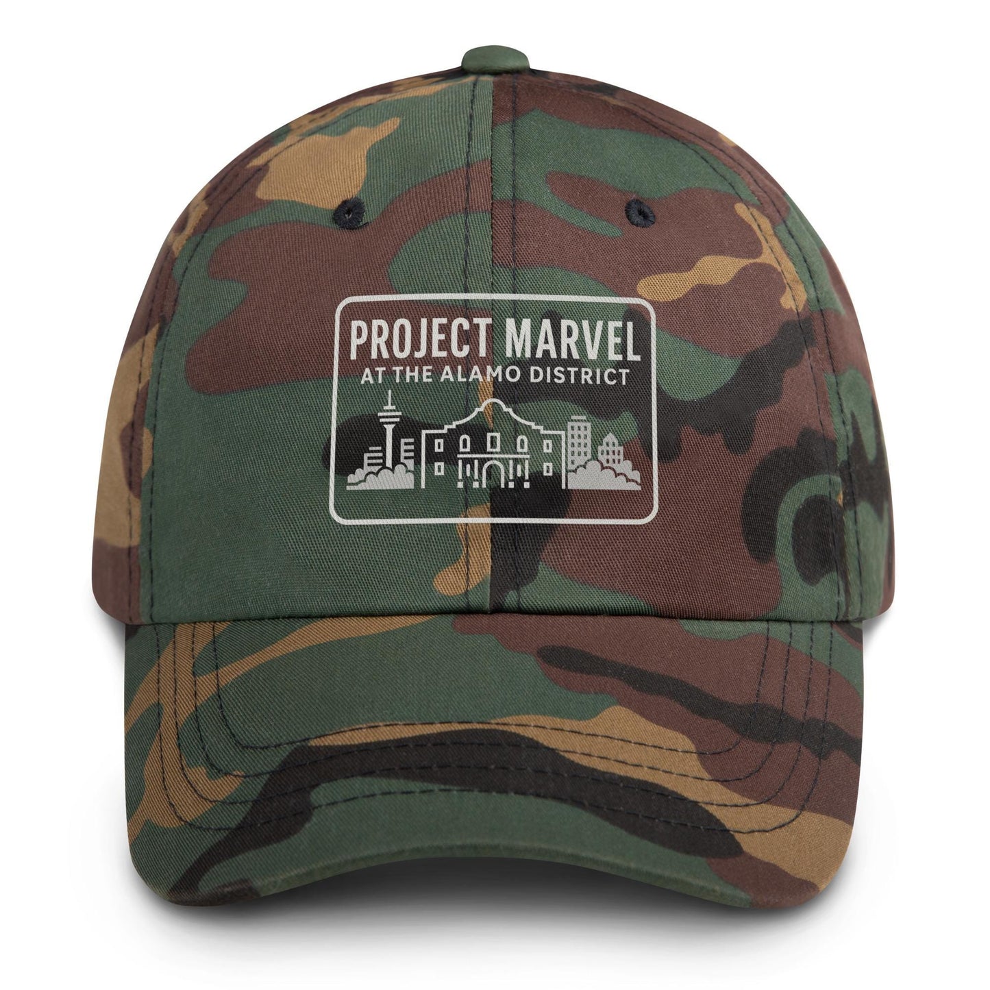 Project Marvel DTG Cap – Grayscale Skyline Print | Alamo District Streetwear