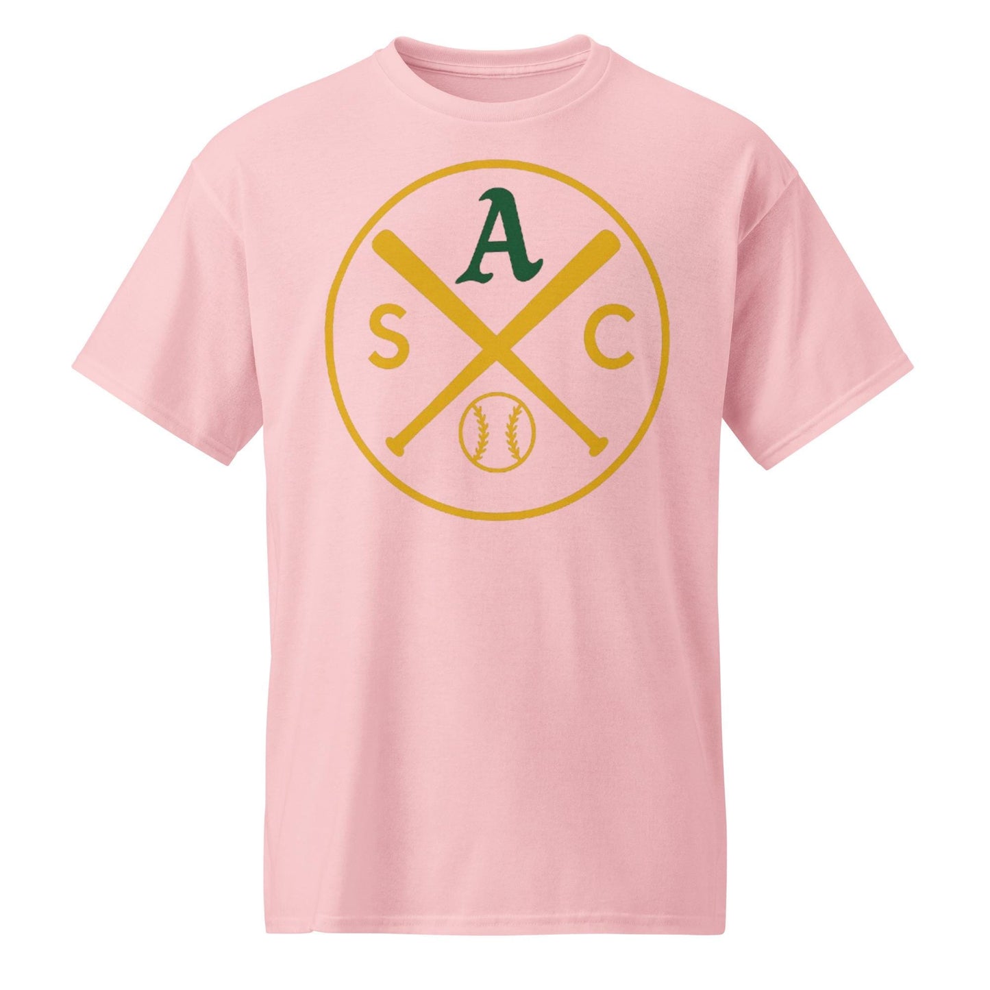 SAC Baseball Logo Shirt – Sacramento Baseball Tee (Green A, Gold Logo)