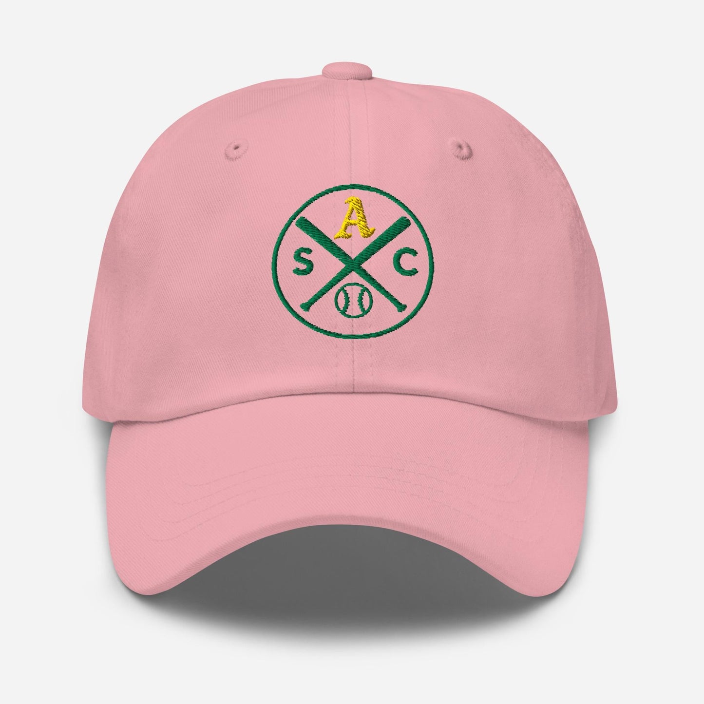 SAC Baseball Logo Cap – Sacramento Baseball Fan Hat (gold A, green logo)