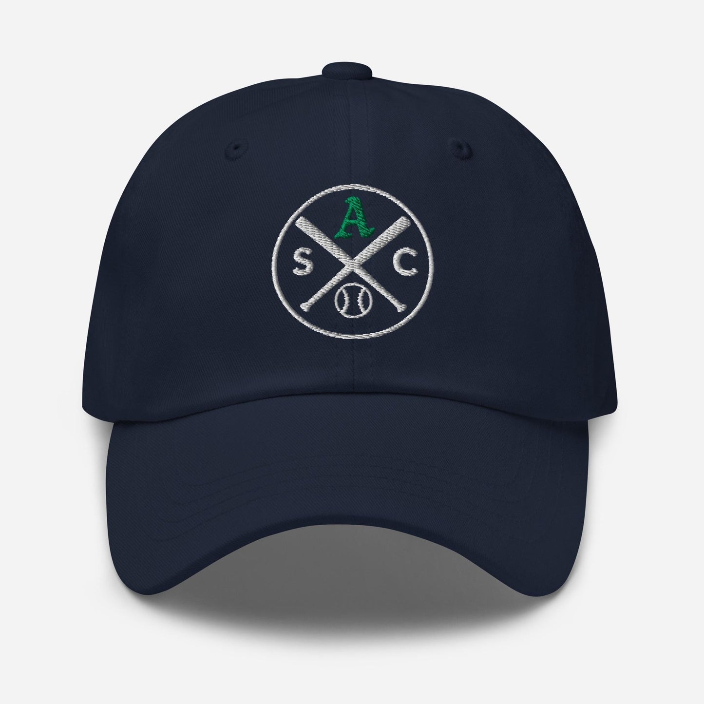 SAC Baseball Logo Cap – Sacramento Baseball Fan Hat (green A, white logo)